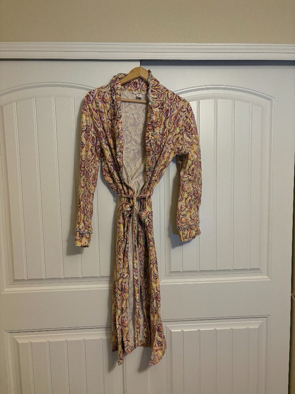 Sundance Geometric Print Robe Small 100% Cotton Waist Tie Full Length Cozy Comfy